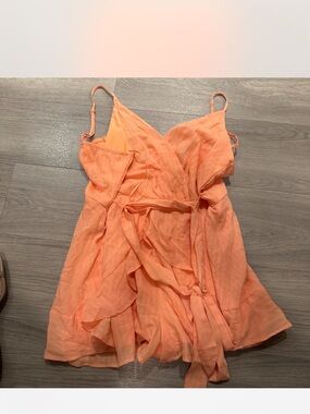 Francesca's Collections Orange Tie-Waist Spaghetti Strap Romper